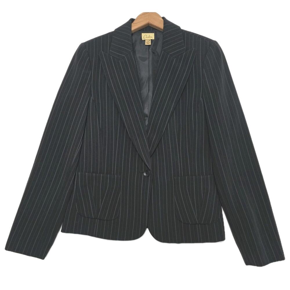 Caslon Blazer Womens Black Gray‎ Pinstripe Jacket Size 8 Office Work Career